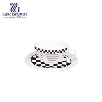 fashion black and white check design cups and saucer high tea set