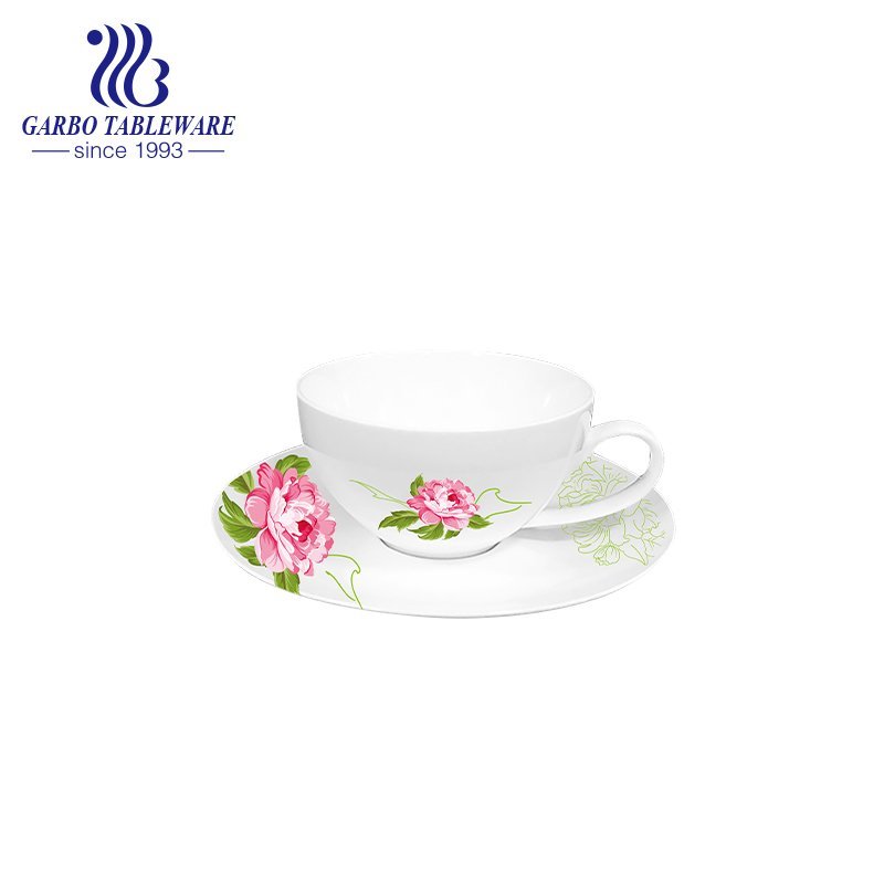 Conjunto de xícara e pires de café expresso com flor de porcelana branca alta