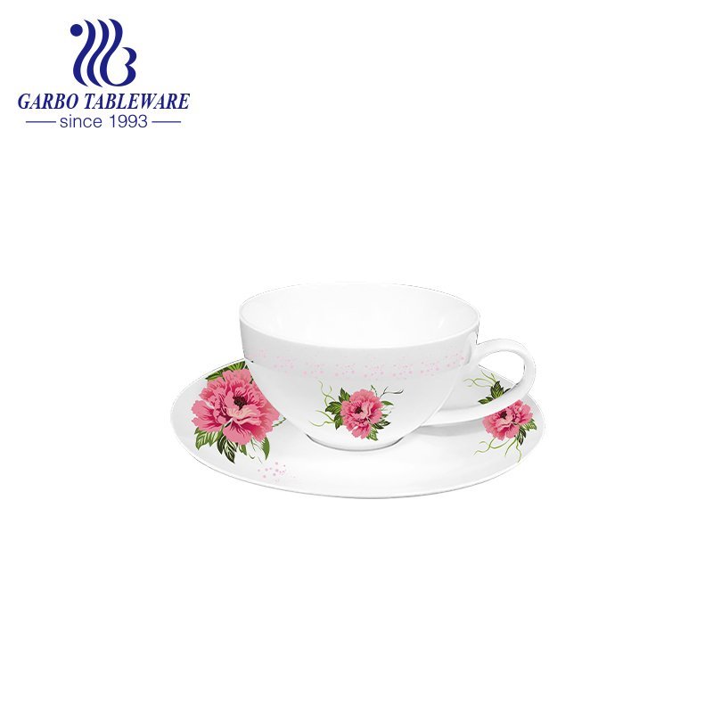 Juego de taza y plato de café expreso con diseño de flores de porcelana blanca alta