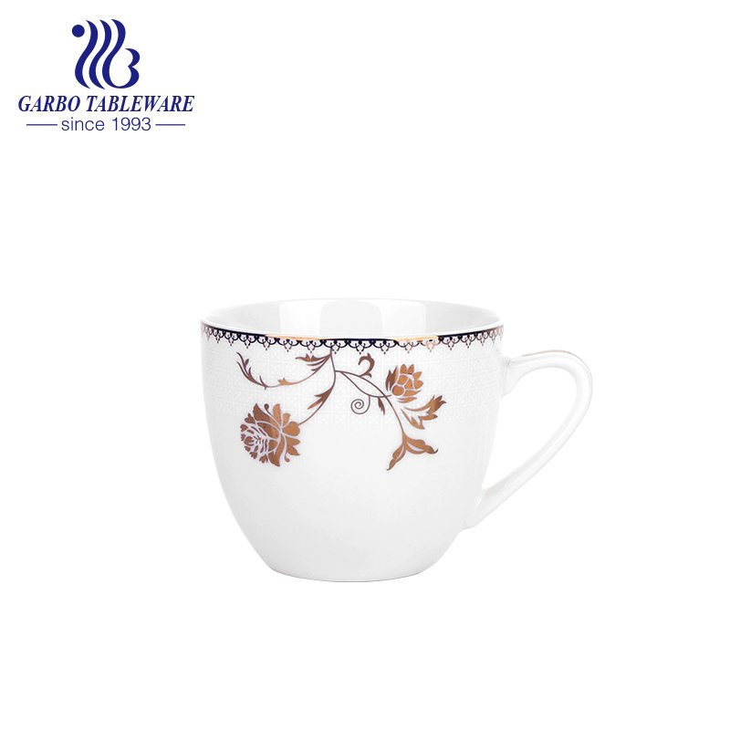 High end gold printed pink coffee mug office drinking cup with classic design bone china ceramic mug