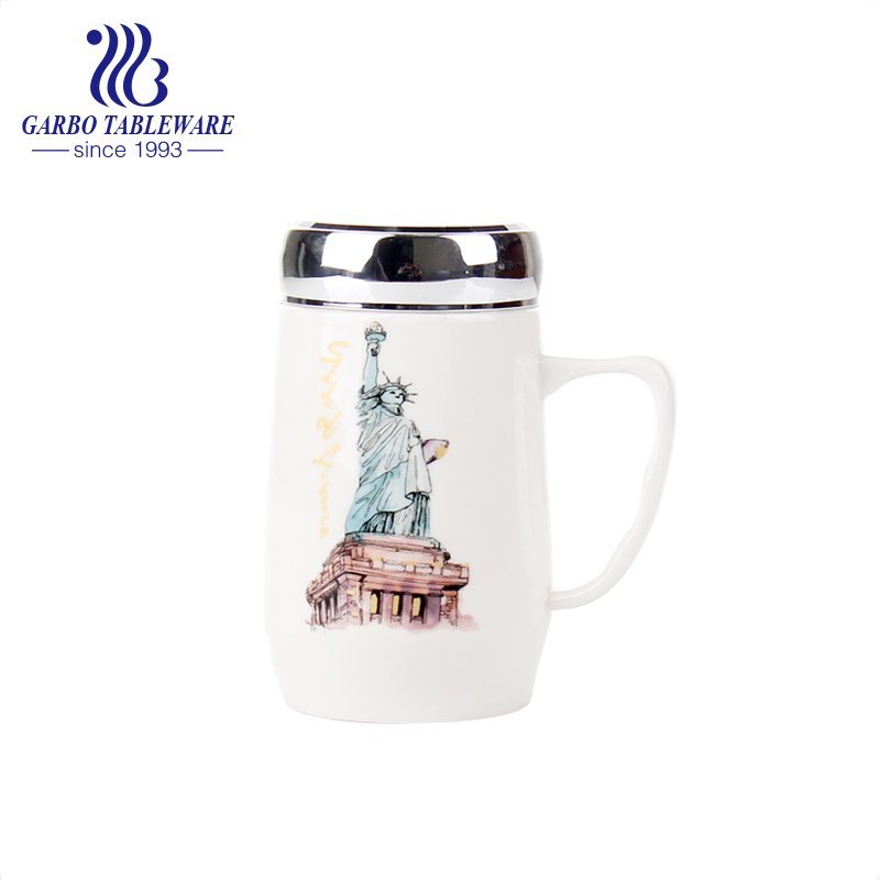 Cute bear printed design grey color ceramic mug porcelain children water cup with handle for gift bone china drink ware