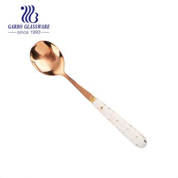 410/430 stainless steel dessert spoon with ceramic handle and golden rose plating