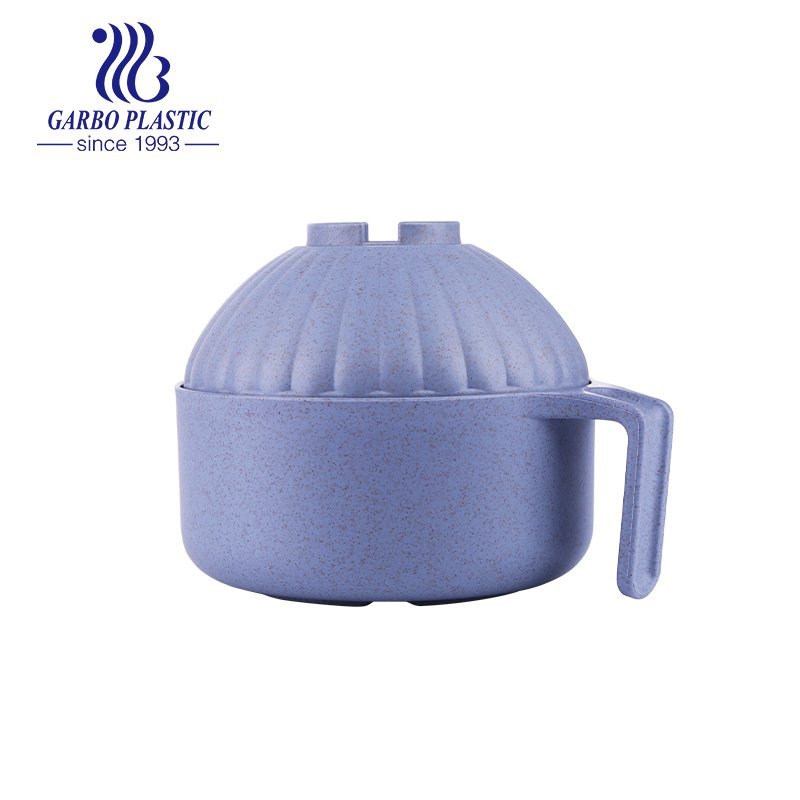 Wheat straw healthy gentle cream color plastic salad fruit bowl with a big round shape lid and easy holding handle from factory