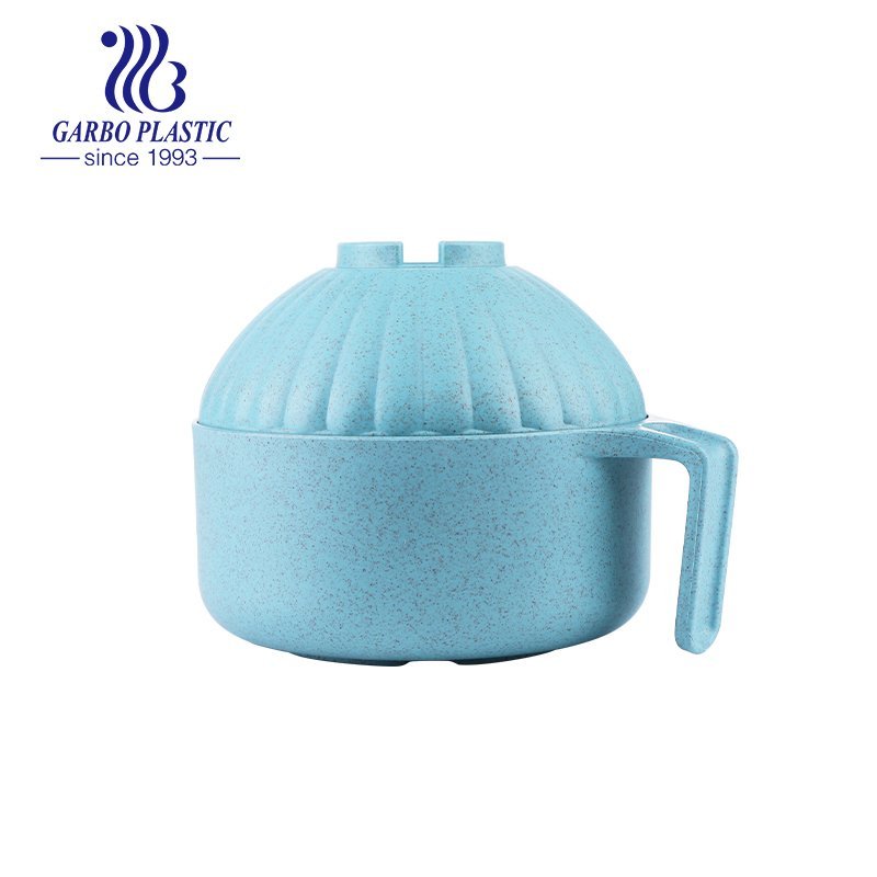 Wheat straw healthy gentle cream color plastic salad fruit bowl with a big round shape lid and easy holding handle from factory