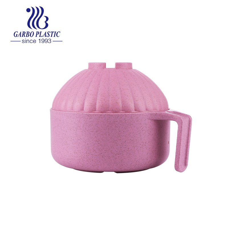 New wheat straw material light purple plastic lunch noodles round bowl with portable handle from China