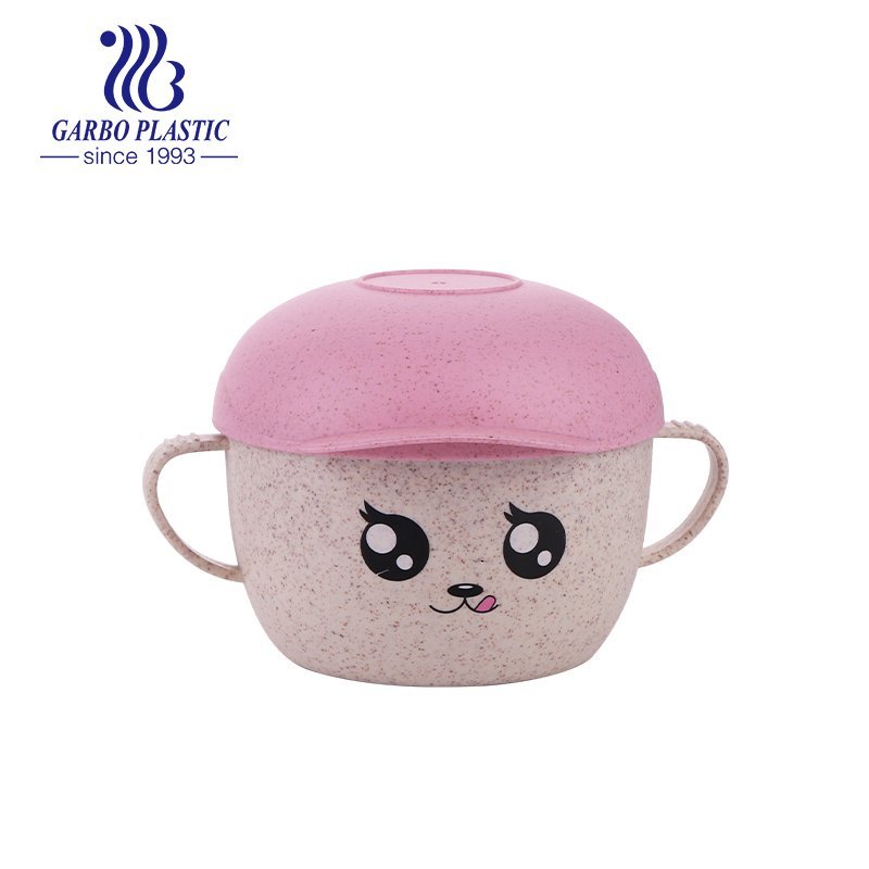 Non-toxic children use emotion plastic bowl with easy-holding two-side ear and baby purple cartoon lid