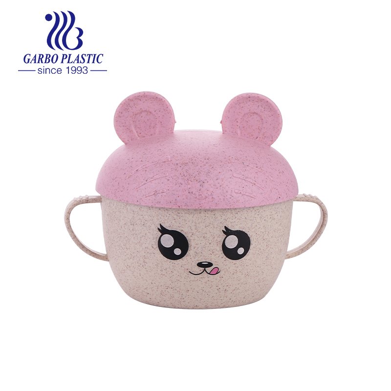 Non-toxic children use emotion plastic bowl with easy-holding two-side ear and baby purple cartoon lid