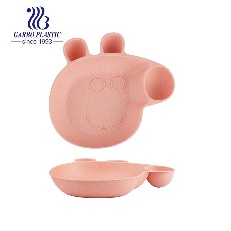 BPA Free Eco-Friendly Natural Wheat Straw Tableware Baby Plates with Dividers in Multi-colors and Animal Shapes