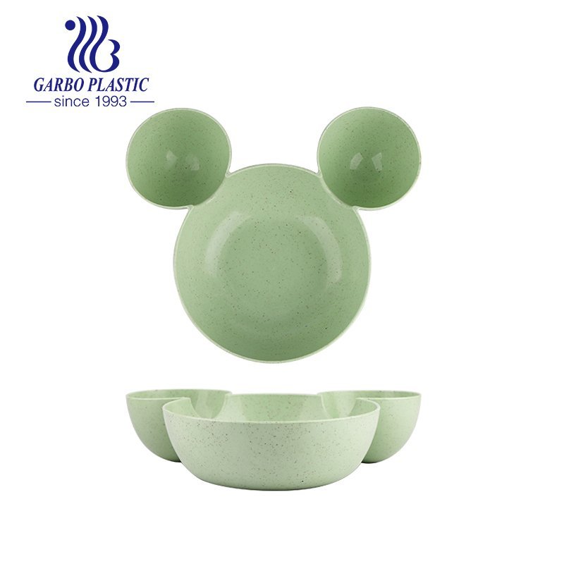 BPA Free Eco-Friendly Natural Wheat Straw Tableware Baby Plates with Dividers in Multi-colors and Animal Shapes