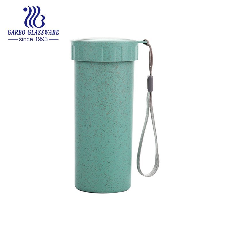 400ml purple colored eco-friendly plastic water drinking bottle with leak-proof lid and portable string