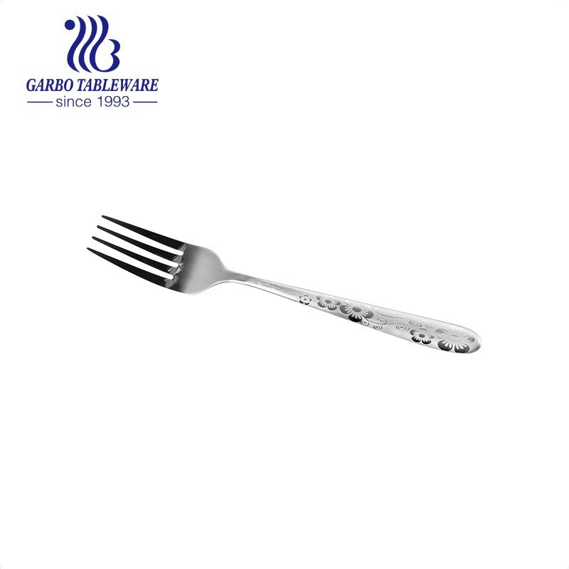 Hotel metal flatware silver stainless steel cake forks with laser flower pattern elegant dessert fork