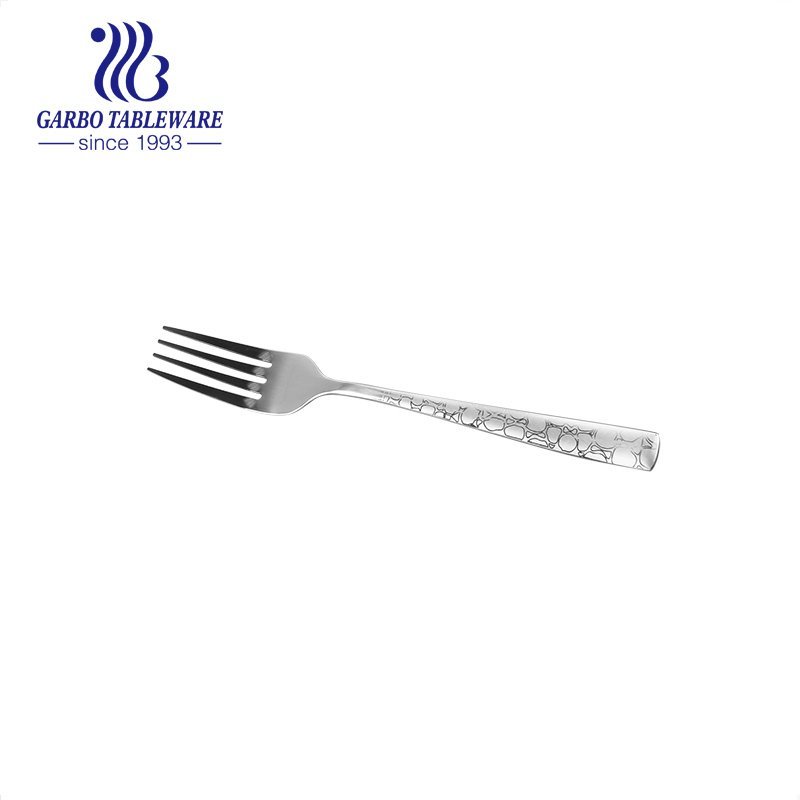 Hotel metal flatware silver stainless steel cake forks with laser flower pattern elegant dessert fork