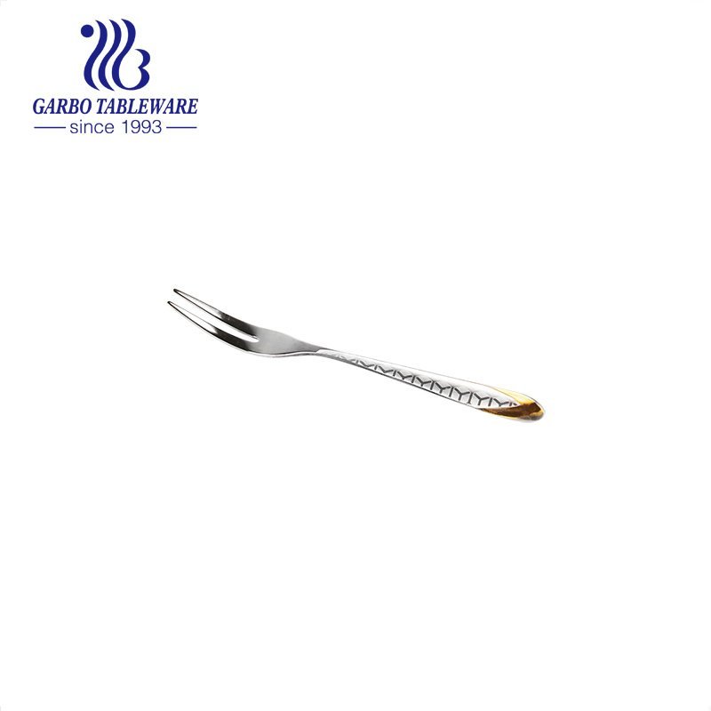 Hotel premium quality 18/8 stainless steel metal fruit forks mirror polished silver two prongs salad fork