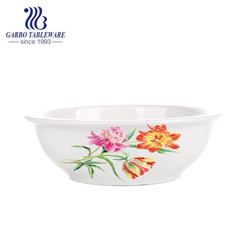 Wholesale 8 inch round shape ceramic bowl for family with decal