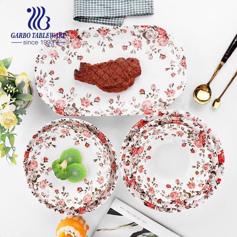 Fábrica chinesa barata personalizada sob design vitrificado conjunto de jantar de cerâmica pratos finos de porcelana de 8/9/10/12 polegadas para servir comida