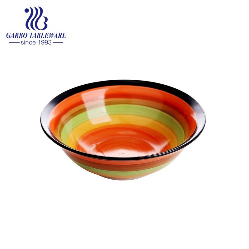 Underglaze color decorated ceramic big bowl with flower edge