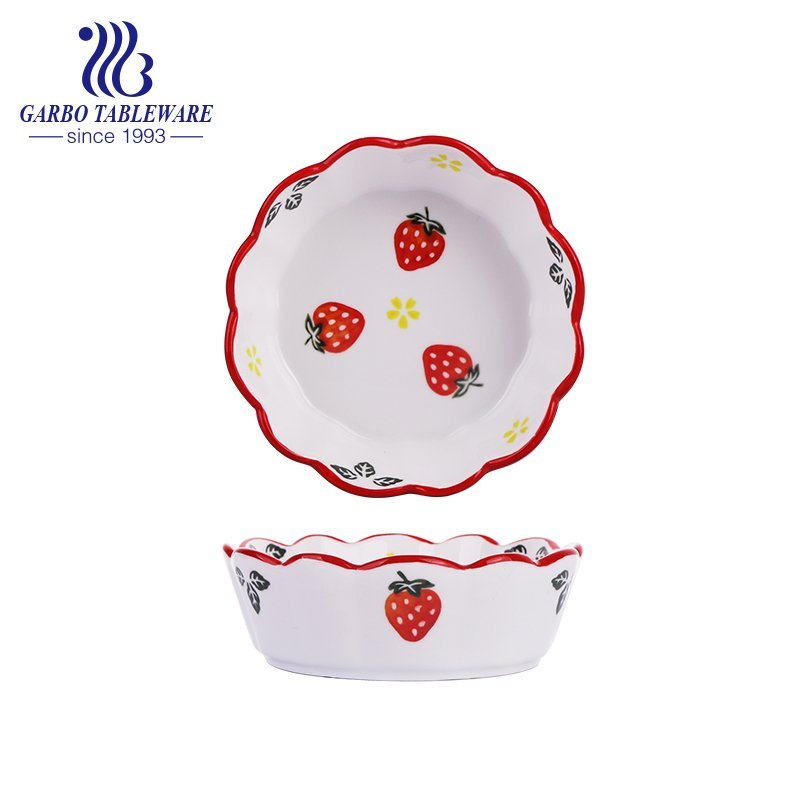 Pure color-glazed microwave safe ceramic bowl with flower edge