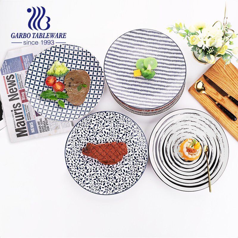 Factory cheap OEM unique design custom round stoneware steak pasta 10.5inch under glazed flat ceramic dinner plates for food serving