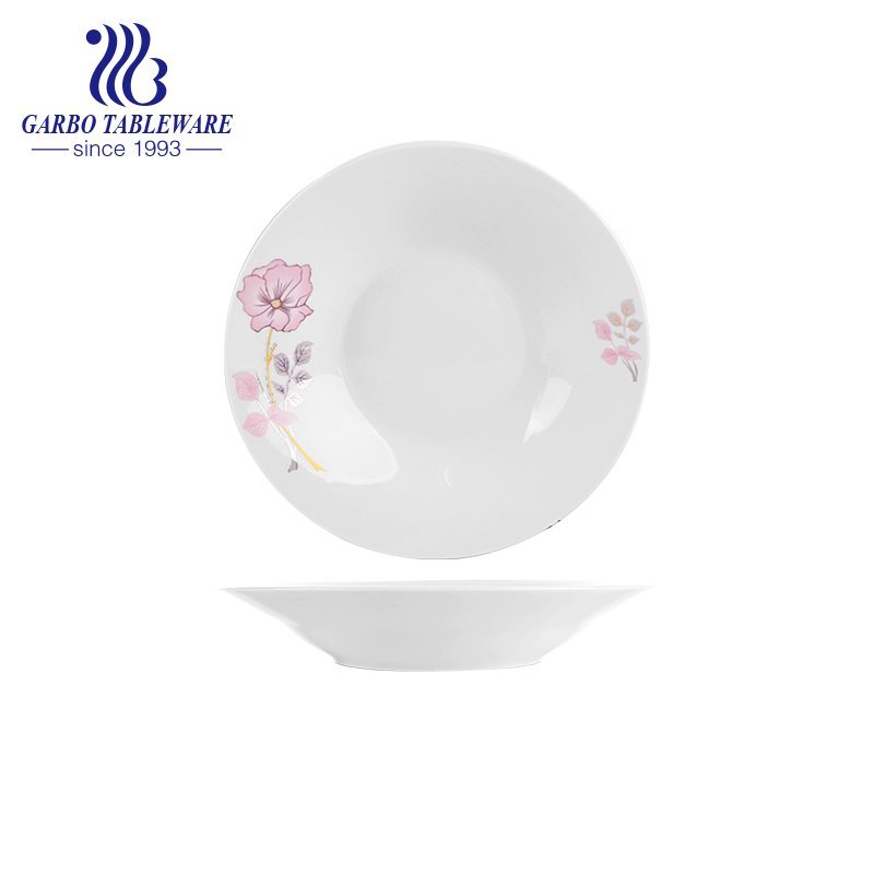 Classic unique fancy flower design factory cheap deep dish 8inch ceramic soup plate