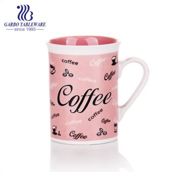 230ml art word printed ceramic drinking mug porcelain coffee cup with printing design pink color glaze Tumbler for trophy