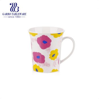 Flor colorida impressa em porcelana para promoção de presente caneca copo de cerâmica para fritura de água com capacidade de 300ml