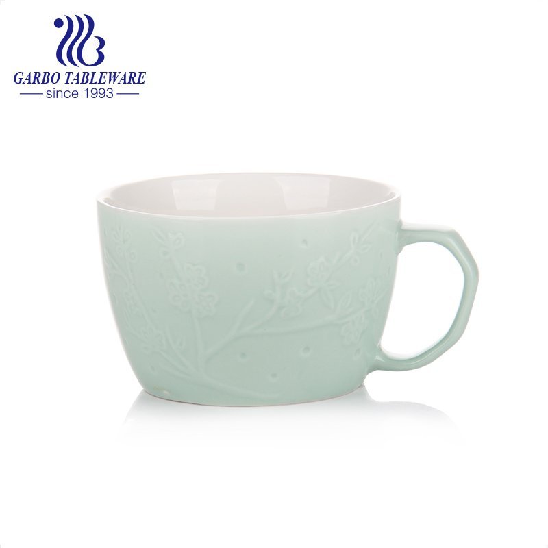 Klare glatte neue Bone China Keramik Wasserbecher 400ml benutzerdefinierte Logo-Druck Werbetrinkbecher gute Qualität Porzellan Getränkegeschirr für Shop