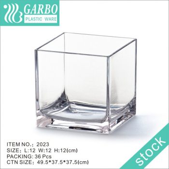 12cm square shape cube polycarbonate clear vase for wedding decoration