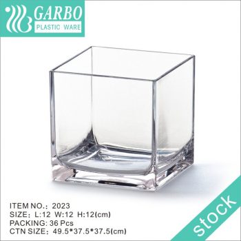 Vase clair de polycarbonate de cube de forme carrée de 12cm pour la décoration de mariage