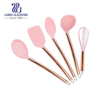 Pink Handel Rose Gold Cookware with Stainless Steel HandleKitchen Chef Nonstick Cookware Silicone Kitchen Utensils