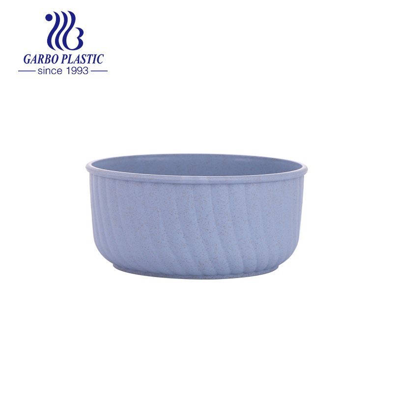 Light green eco-friendly wheat straw plastic mixing round bowl with outside decorative engraved design from the factory