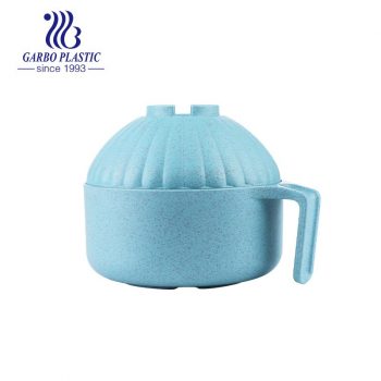 Baby blue wheat straw eco-friendly material plastic lunch noodle bowl with castle shape lid from China factory