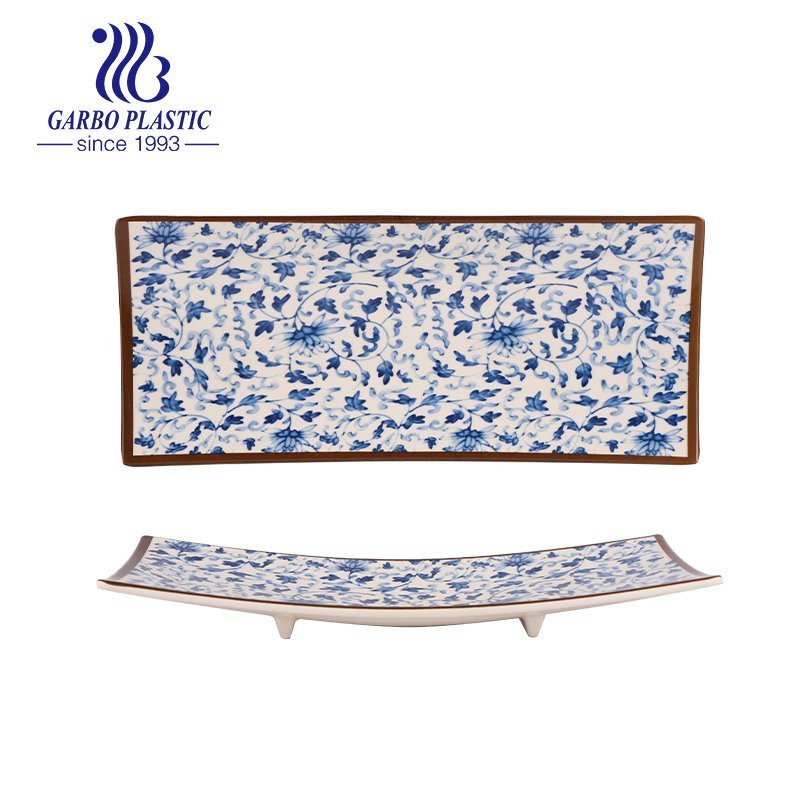 BAP free Durable Plastic 3-Section Serving Tray with Blue Flower Priniting Good for Home or Restaurant use