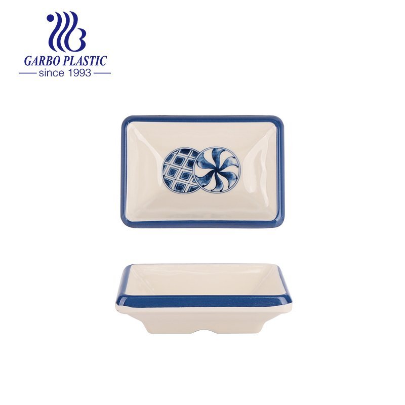 BAP free Durable Plastic 3-Section Serving Tray with Blue Flower Priniting Good for Home or Restaurant use