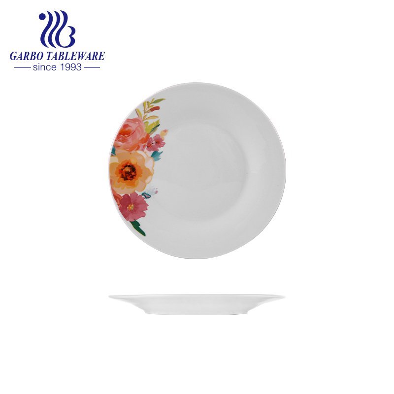 Wedding banquet serving OEM design tableware round 9 inch white flat ceramic dinner plates