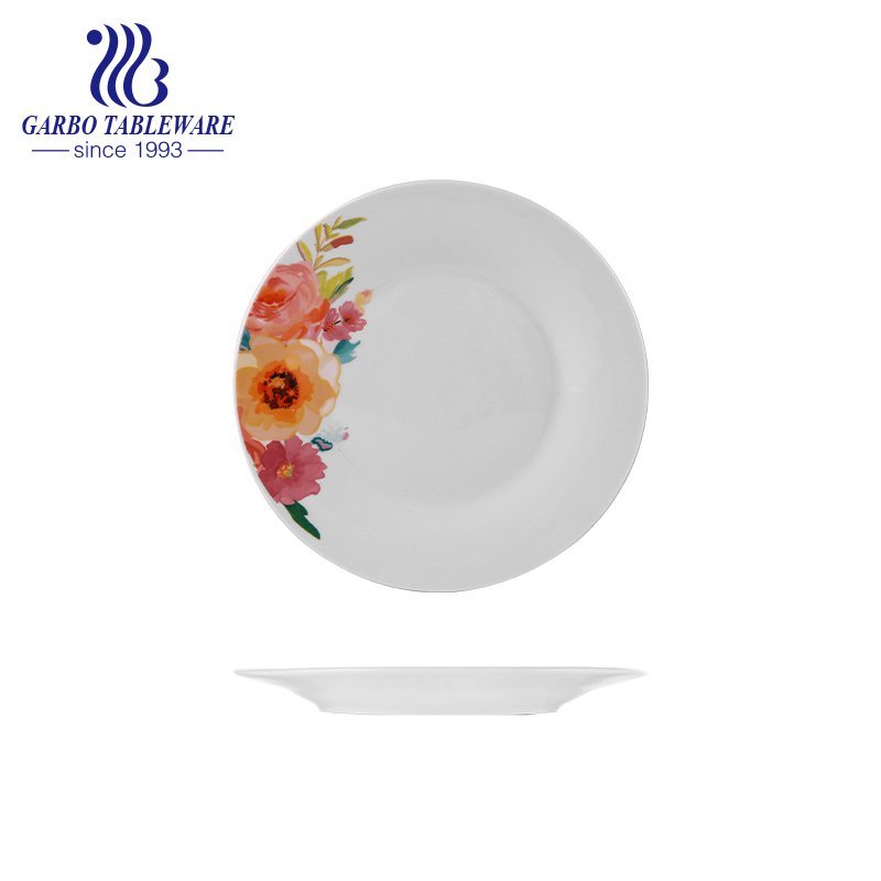 Wedding banquet serving OEM design tableware round 9 inch white flat ceramic dinner plates