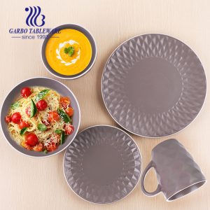 Wholesale cheap ceramic tableware embossed diamond pattern 16pcs ceramic dinnerware sets