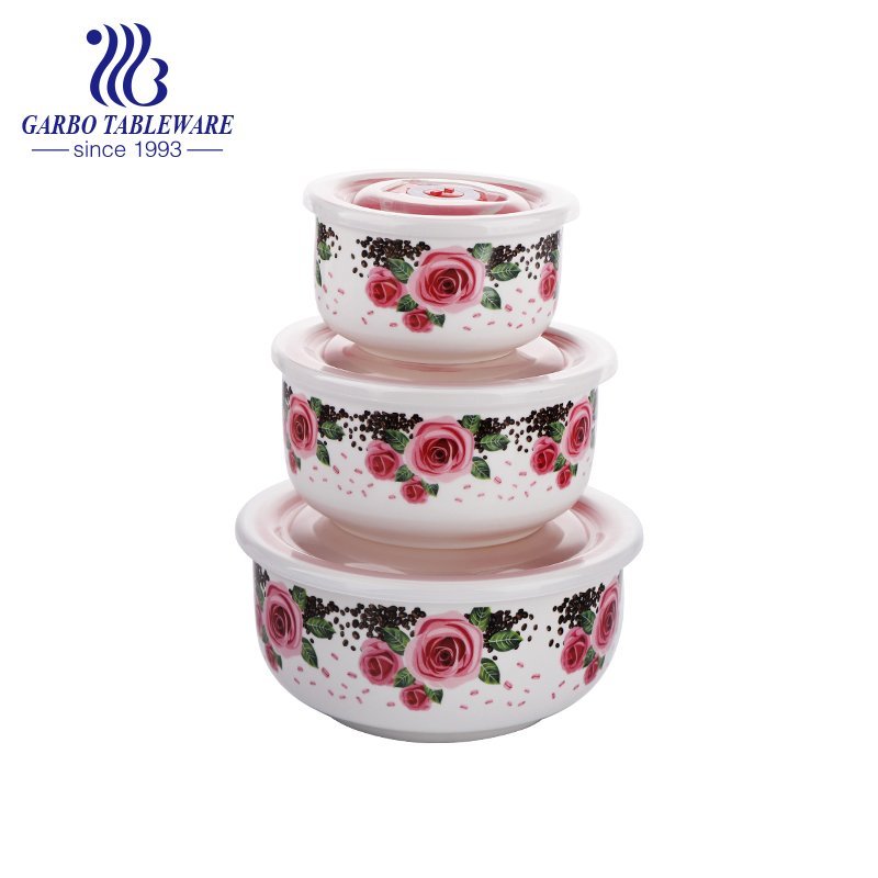 3pcs set of ceramic food container bowls with customized decal