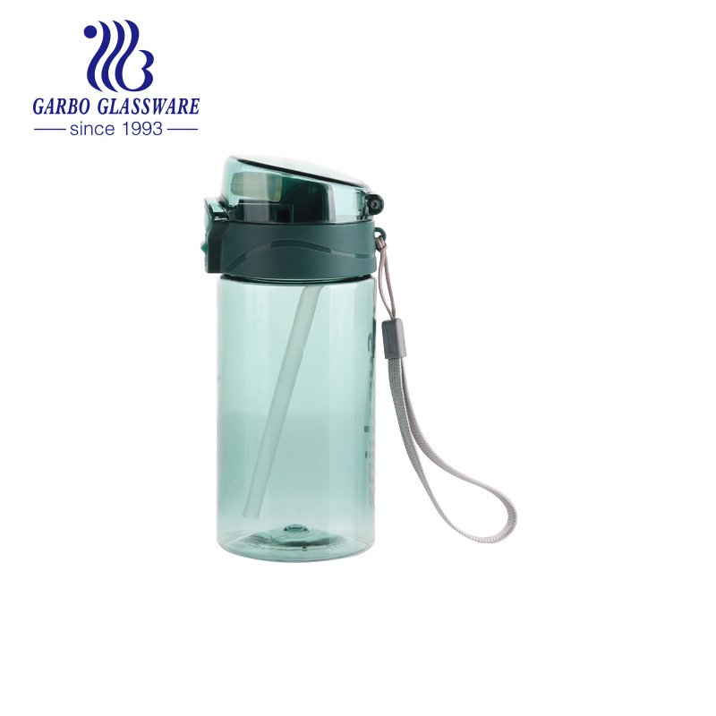 Garrafa de água de plástico fácil de transportar de 430ml verde BPA grátis