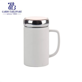 Caneca de porcelana branca transparente para beber água com tampa de rosca copo de cerâmica utensílios para bebidas portáteis para canecas de presente personalizadas de escritório
