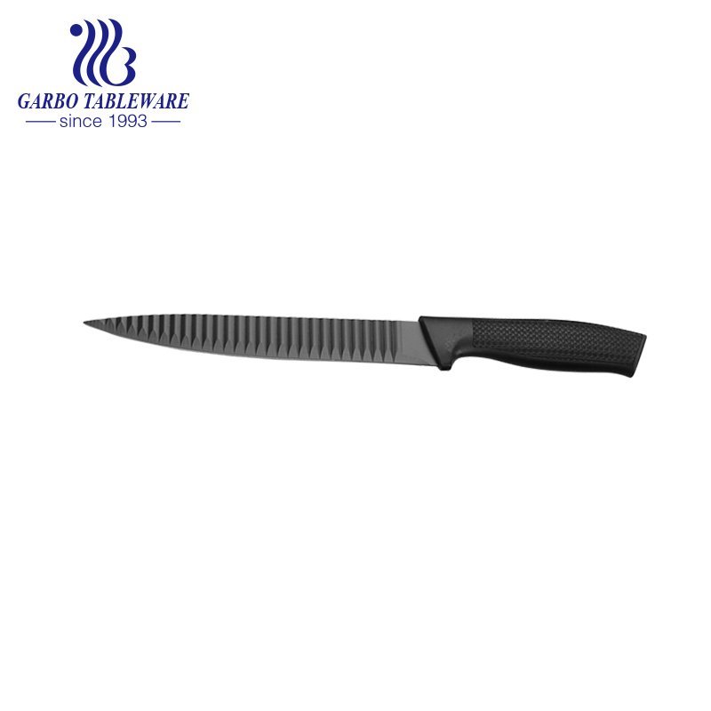 Juego de cuchillos de chef profesional al por mayor, juego de cuchillos de cocina con logotipo de color personalizado seguro de alta calidad, juego de cuchillos de cocina con mango negro PP