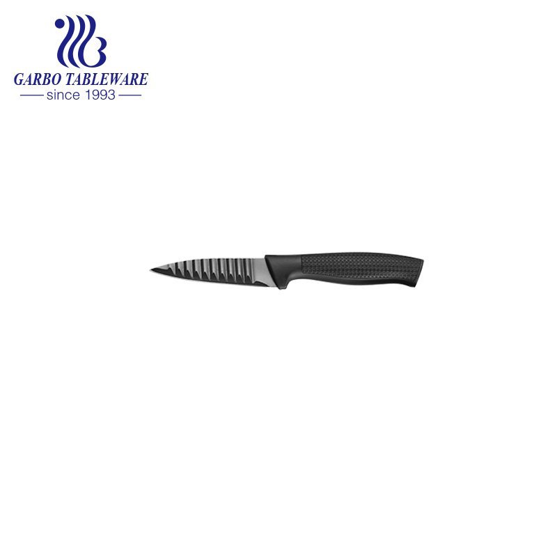 Ensemble de couteaux de chef professionnel en gros de haute qualité, logo de couleur personnalisé sûr, 6 pièces, ensemble de couteaux de cuisine avec poignée noire en PP
