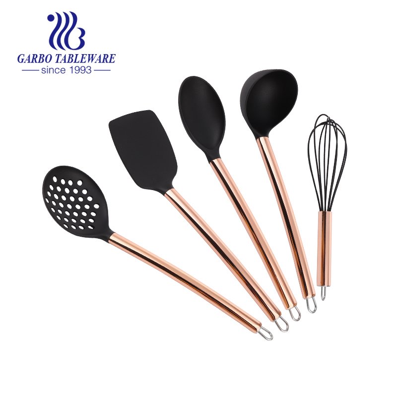 Nylon Cooking Utensil Sets  Cookware Non-stick Heat Resistant with Stainless Steel Rose Gold Handle