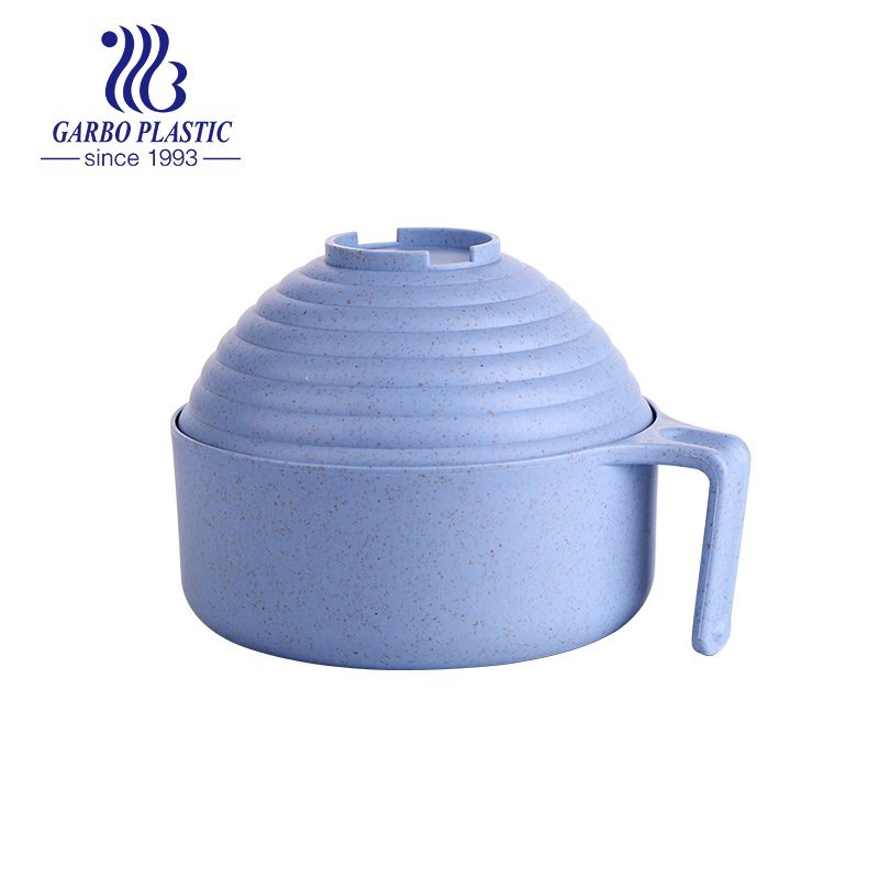Light factory made wheat straw material plastic bowl for noddles salad with big round lid and easy holding handle