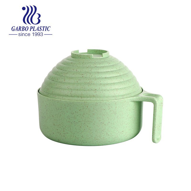 Light factory made wheat straw material plastic bowl for noddles salad with big round lid and easy holding handle