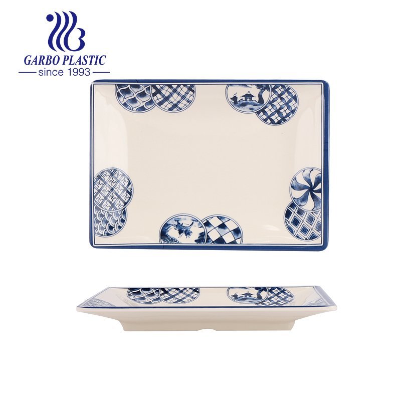 Japanese Style Durable Plastic Sushi Serving Plates with Full Flower Printing, Suitable for Hotels, Restaurannt Dinnerware