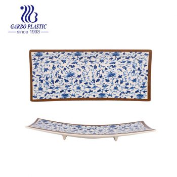 Japanese Style Durable Plastic Sushi Serving Plates with Full Flower Printing, Suitable for Hotels, Restaurannt Dinnerware