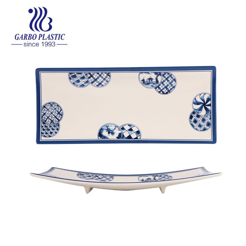 Japanese Style Durable Plastic Sushi Serving Plates with Full Flower Printing, Suitable for Hotels, Restaurannt Dinnerware