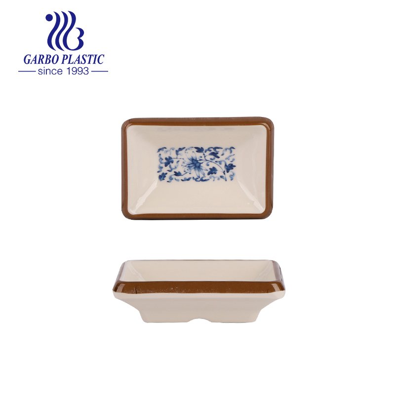Japanese Style Durable Plastic Sushi Serving Plates with Full Flower Printing, Suitable for Hotels, Restaurannt Dinnerware