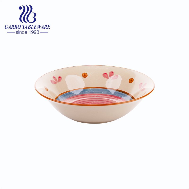 Stoneware series of 600ml bowl with inside handpainted pattern for wholesale