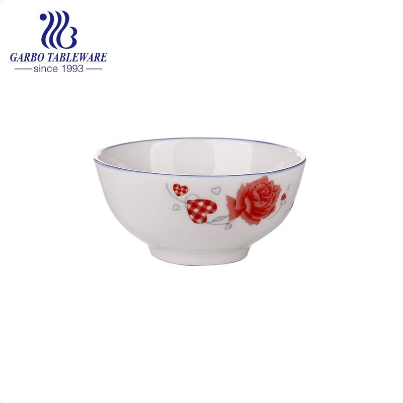 China factory Traditional round 4.5 inch porcelain rice bowls ceramic soup bowls cereal bowls with flower design